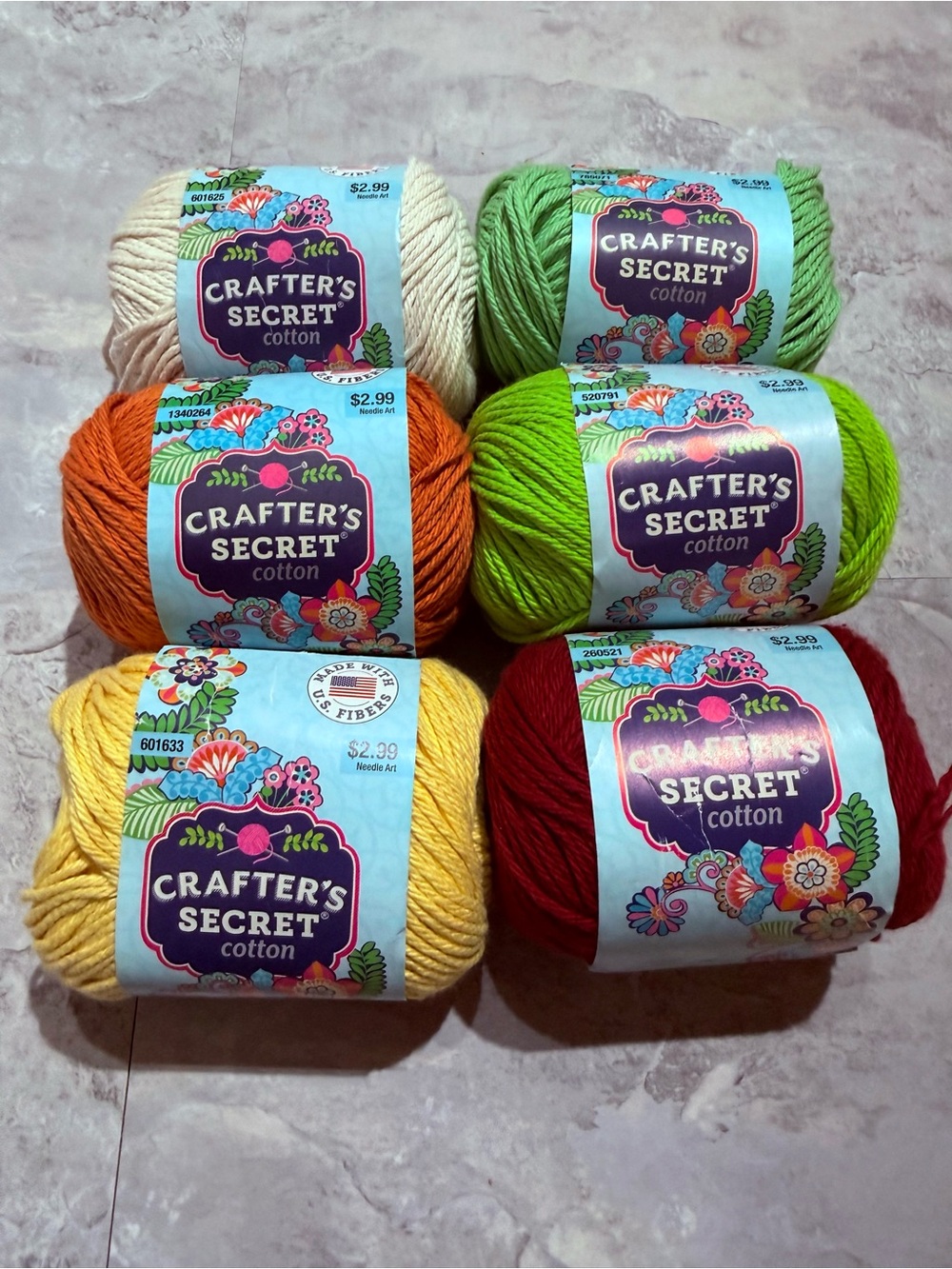 Crafter's Secret Cotton Yarn Lot –6 Skeins (Multi-Color Assortment)-discontinued